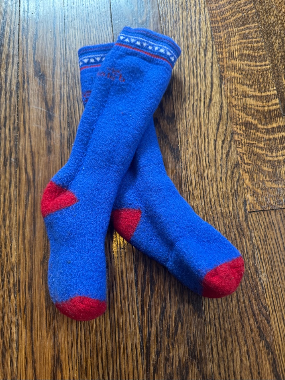 Kids Cozy Blue Crew Socks with Red Accents